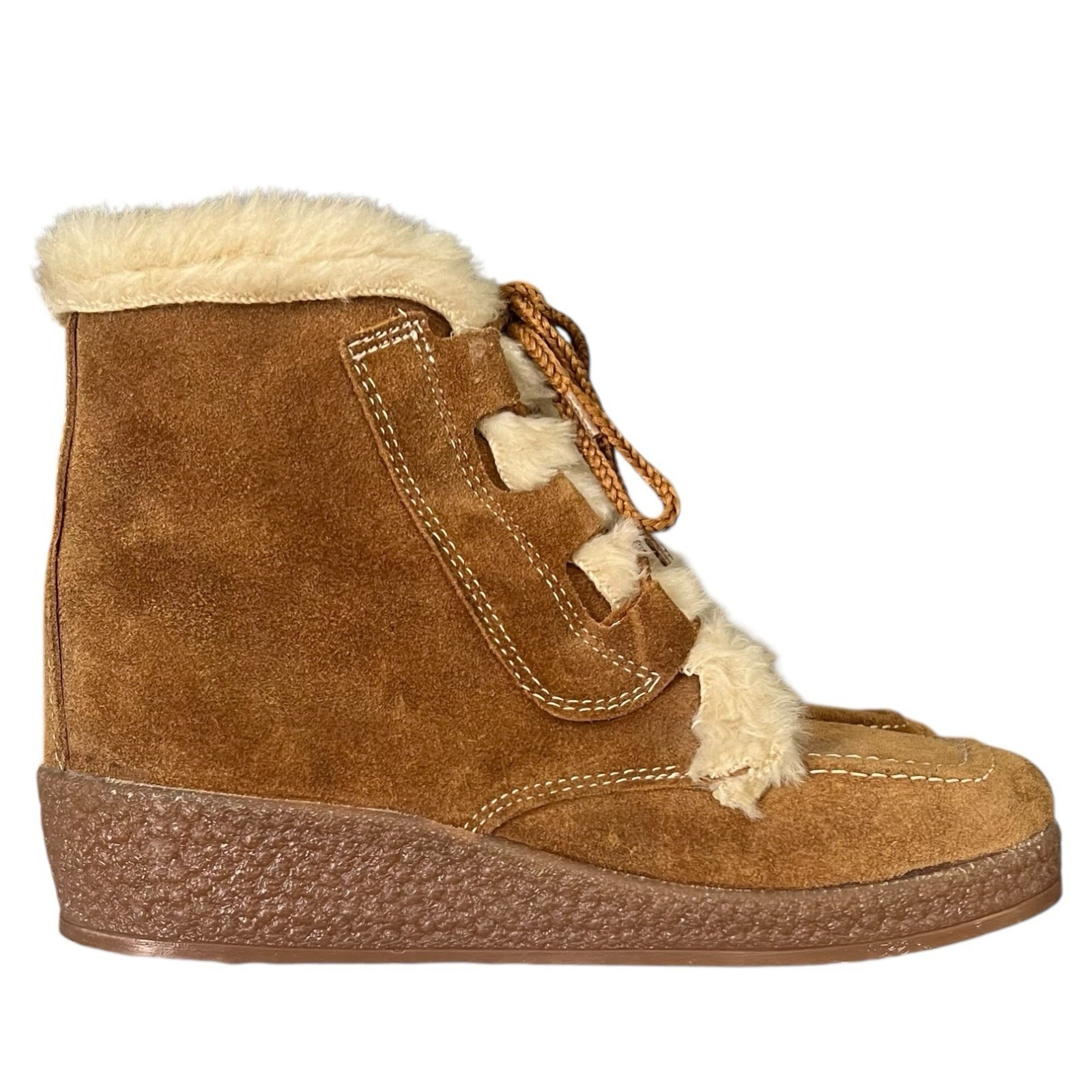 Ugg Australia Polar Boots Womens Tan Suede Fur Lined Wedge Ankle Boots Size 6
